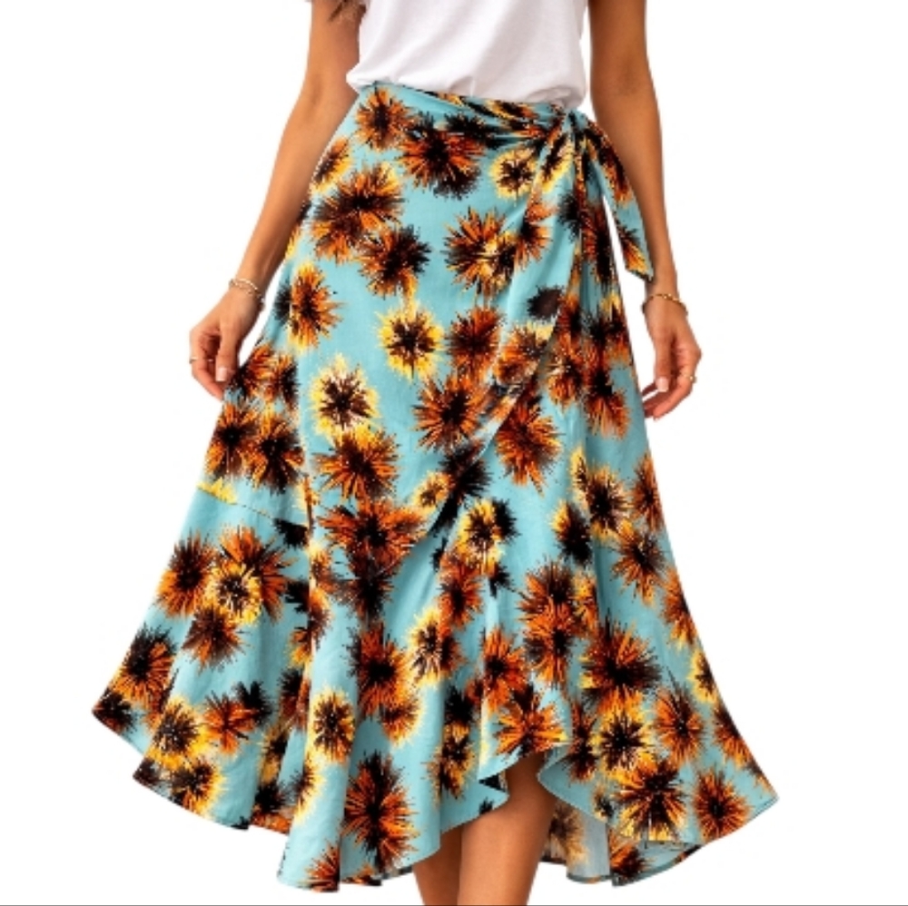 Kenzo Sea Urchin Print Wrap Skirt, Turquoise And Orange NWT,